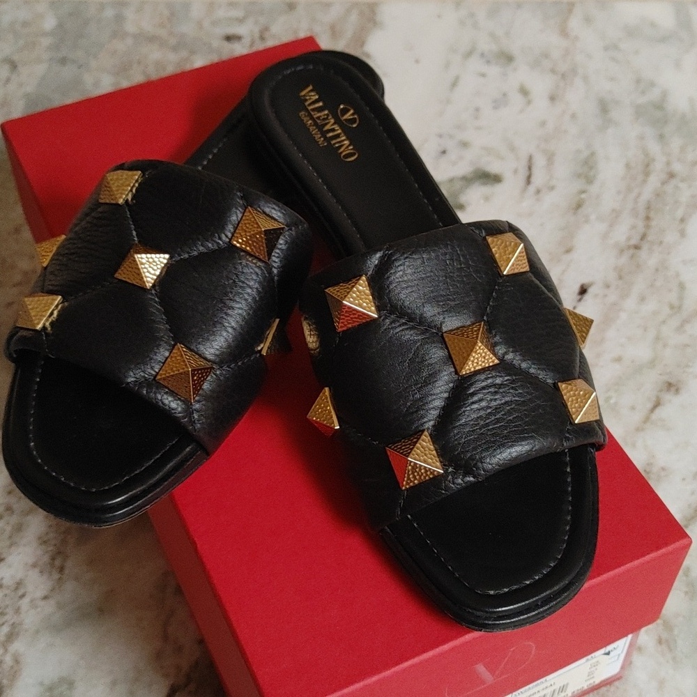 VALENTINO Black Slides Size 40.5